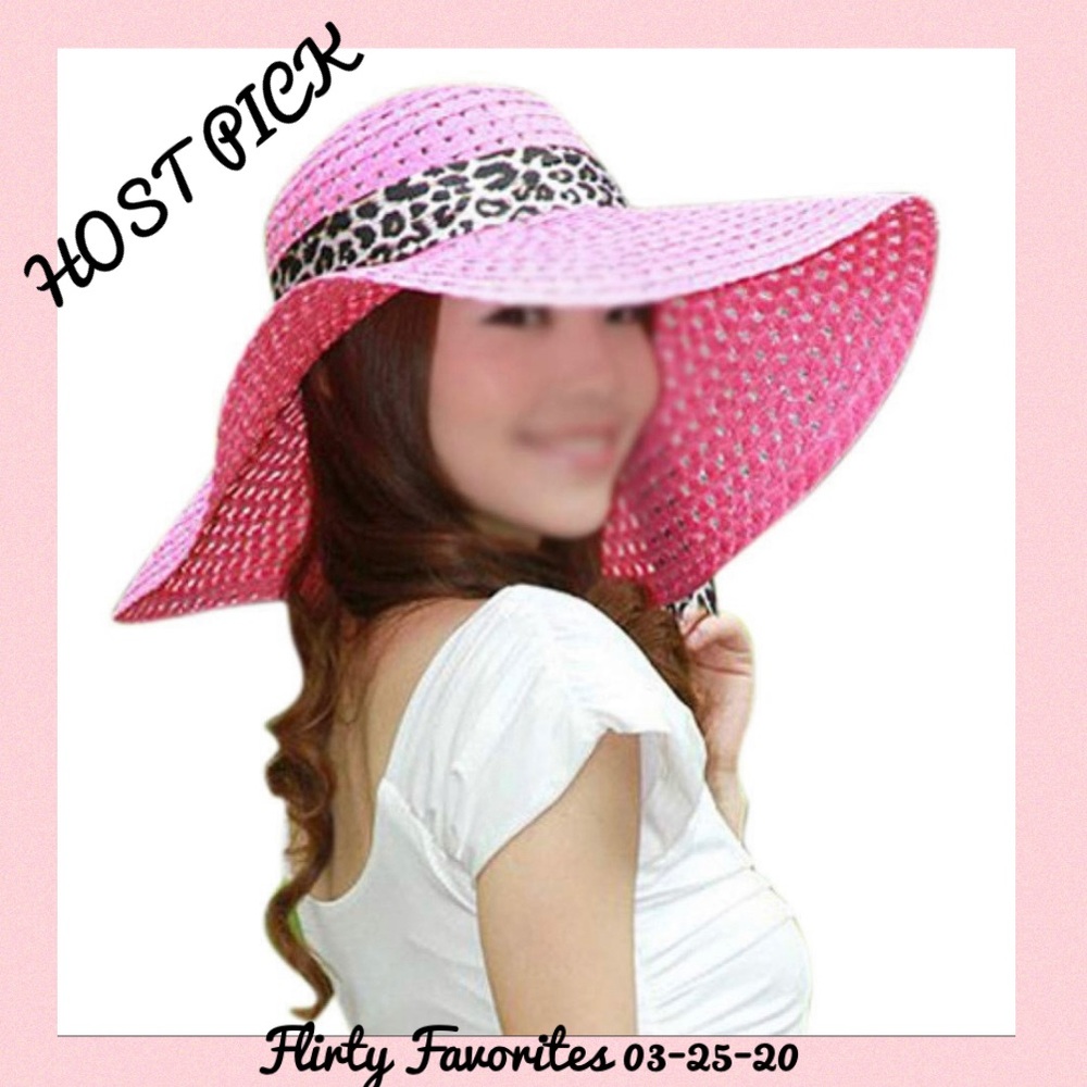 PINK SUN HAT WITH LEOPARD RIBBON - Picture 6 of 7